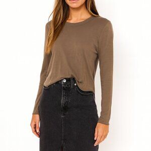 Nation LTD Long Sleeve Slub Knit Top Brown Taupe Soft Stretchy Basics Tee Size L